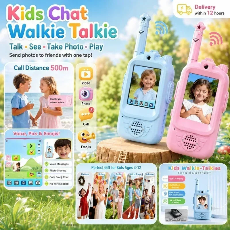 2PCS Kids Video Walkie Talkies HD Video Call Type-C Charging Intercom Toys No SIM Card Indoor Birthday Gift for Boys Girls Age3+