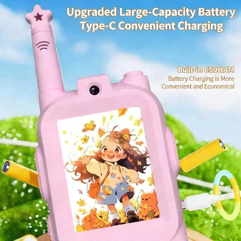 2PCS Kids Video Walkie Talkies HD Video Call Type-C Charging Intercom Toys No SIM Card Indoor Birthday Gift for Boys Girls Age3+