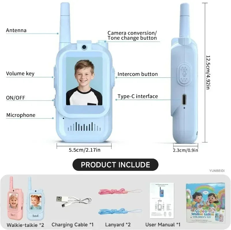 2PCS Kids Video Walkie Talkies HD Video Call Type-C Charging Intercom Toys No SIM Card Indoor Birthday Gift for Boys Girls Age3+