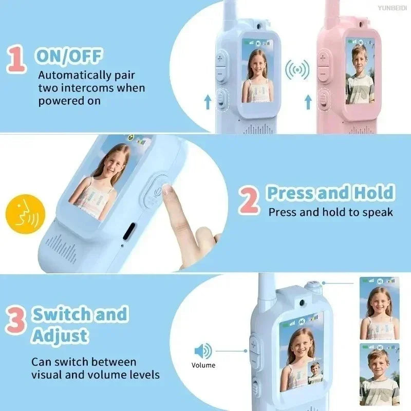 2PCS Kids Video Walkie Talkies HD Video Call Type-C Charging Intercom Toys No SIM Card Indoor Birthday Gift for Boys Girls Age3+